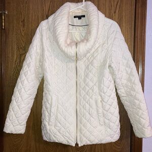 Preston & York Cream Cowl Neck Quilted 3/4 Length Sz.M Jacket  Zipper Pockets